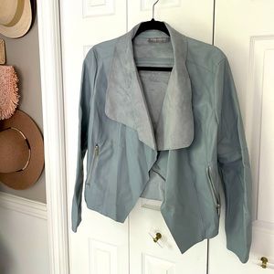 Sky Blue Faux Leather & Suede Jacket